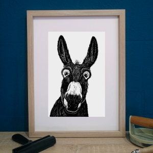 Linogravure : Âne curieux