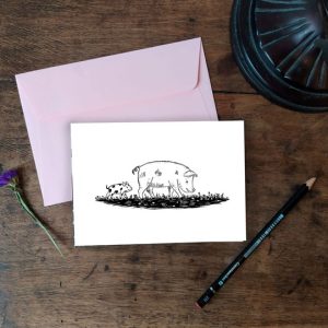 Carte Postale : Cochons, Barbotine et sa maman