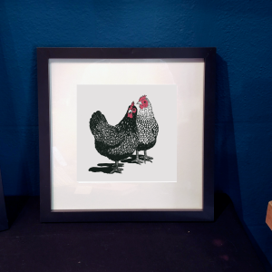 Linogravure : Poules Wyandottes