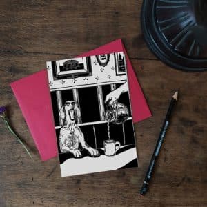 Carte postale artisanale « Un café ? » (visuel 1) – Cosette Cartonera